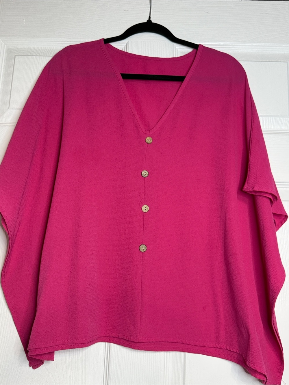 SHEIN Fuchsia Button-Front V-Neck Tunic